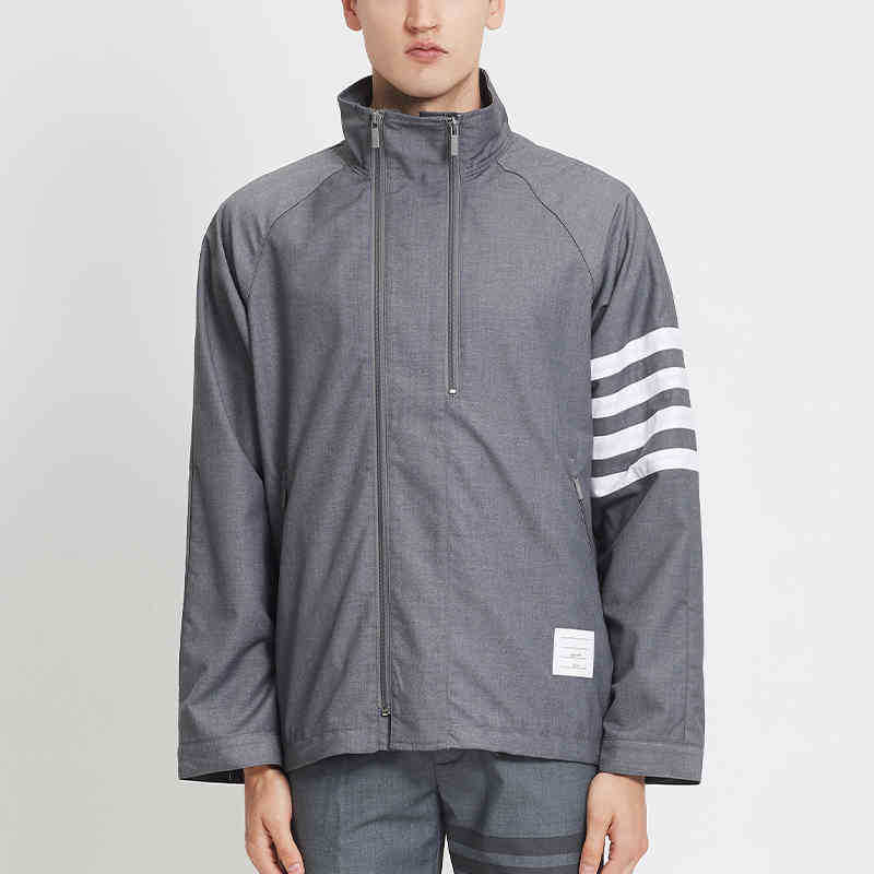 

2022 Fashion Tb Thom Brand Jacket Men Zipper Cardigans Clothing Spring Autumn Stand Collar Striped Loose Wool Cotton Casual Coat, Blue