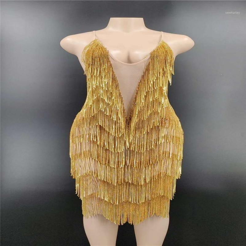 

Party Decoration H32 Club Singer Performing Dress Colorful Fringe Sexy Sleeveless One Piece D Costume Tassels Backless Strapless Year