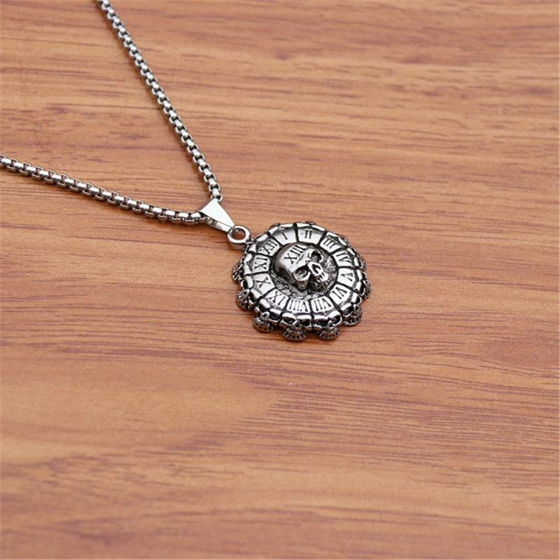 

Pendant Necklaces Fashion Punk Rock Roman Numerals Skull Necklace For Men Women Vintage Digital Skeleton Biker Jewelry