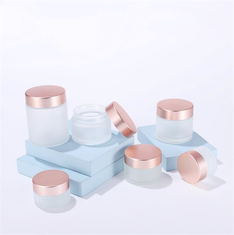 

Frosted Clear Glass Face Cream Bottle Cosmetic Jar Lotion Lip Balm Container with Rose Gold Lid 5g 10g 15g 20g 25g 30g 50g 100g