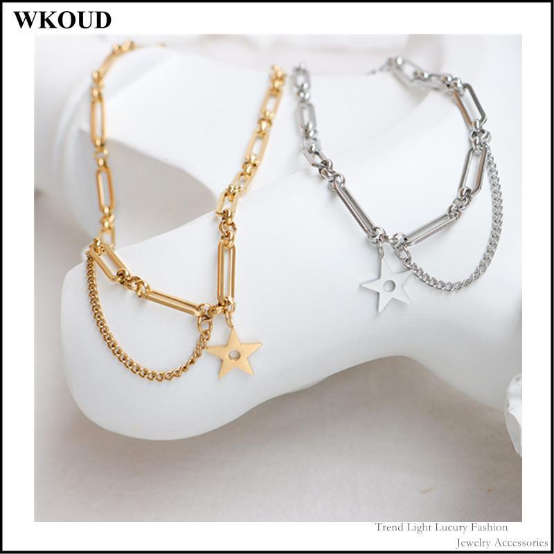 

Chains Korean Retro Exquisite Hollow Five-pointed Star Tassel Pendant Titanium Steel Women's Necklace Jewelry Clavicle Chain, Silver