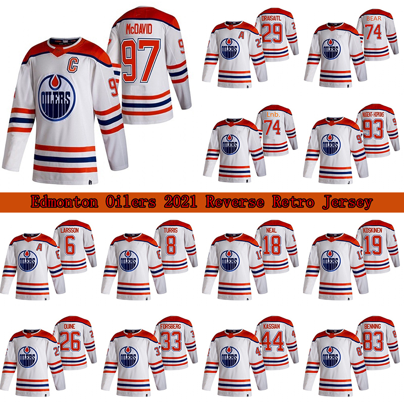 

97 Connor McDavid Edmonton Oilers 2021 Reverse Retro Jersey 29 Leon Draisaitl 74 Lnb Ethan Bear Hockey Jerseys, Reverse retro white 99 c pacth