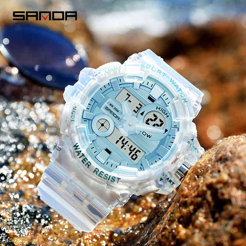 

SANDA Men Quartz Digital Watch Mens Sport Watches Electronic Military Wrist watch Male Waterproof Clock Relogios Masculino Reloj, Transparent silver