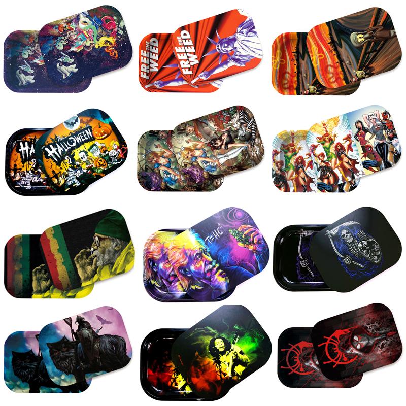 

Multi Smoking Metal Rolling Tray with Magnetic Lid 18x14cm Cartoon Tobacco Tin Plate W/ Cover for Dry Herb Operation Roll Trays Storage Plates