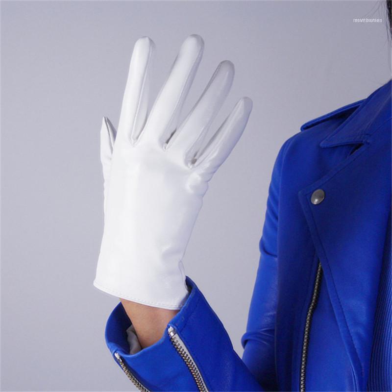 

21cm Patent Leather Gloves Short Section Emulation Grinding Suede Silver Gray Matte White Women PU1121
