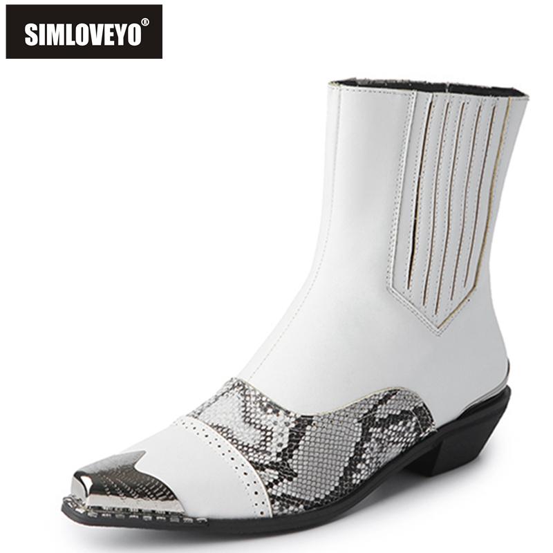 

Boots SIMLOVEYO 2021 Ladies Ankle Cap Toe Snake Print Patchwork Slip On Short Plush Low Thick Heel Size 34-48 Black White A4427