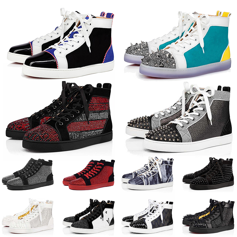 

Sneakers Shoes Designers Womens Men Luxurys Red Bottoms Vintage Rivet Platform Leather White Black Spikes Glitter Fashion Casual Trainers Outdoor 36-47, A18