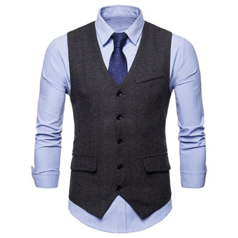 

Men's Vests Men Sleeveless V Neck Single-breasted Herringbone Gilet Pockets Decor Slim Fits Business Suit Waistcoat, Khaki