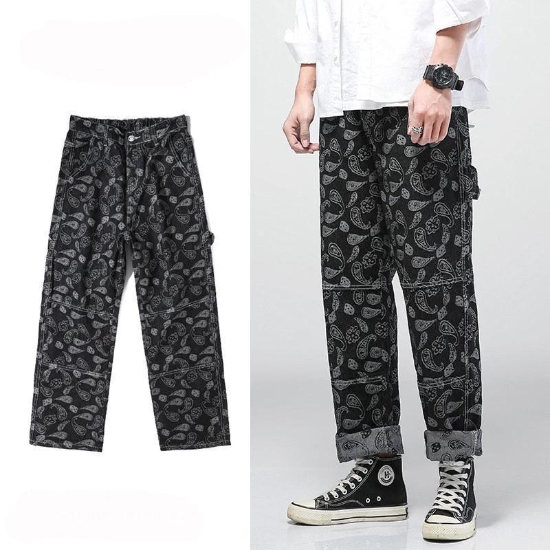 

Men's Jeans Fashion Bandana Paisley Pattern Print Hip Hop Streetwear Denim Pants Trousers Loose Fit Plus Size -5XL, Black