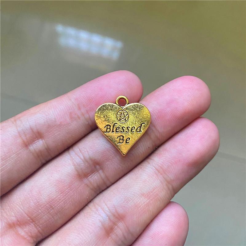 

Charms 18pcs 18x19mm Pentagram Blessed Be Heart Pendants Antique Gold Tone Jewelry Making DIY Bracelet Necklace Handmade Craft, Bronze;silver