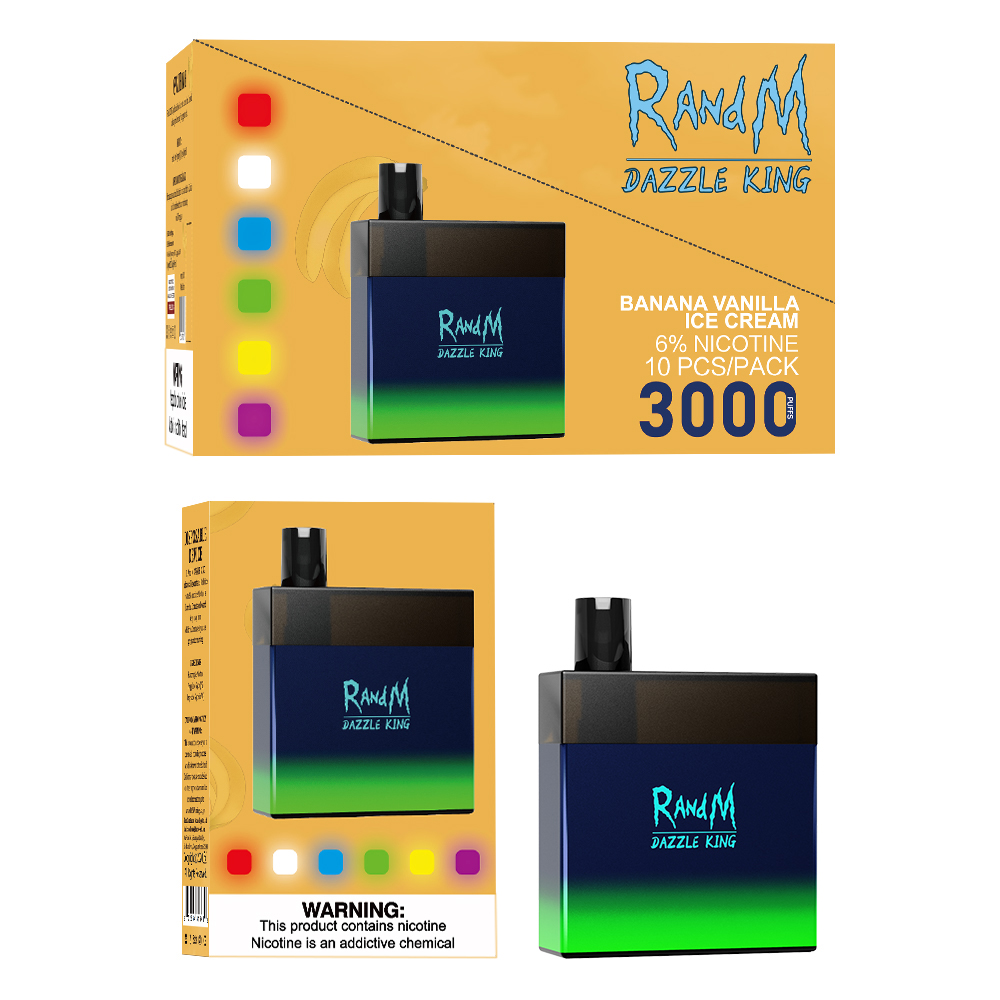 

Original RandM Dazzle King Disposable E Cigarette Vapes 3000 Puffs Vape Pen Electronic Atomizer Flavors Battery 8ml Pod RGB Light Bar Vape Wholesale