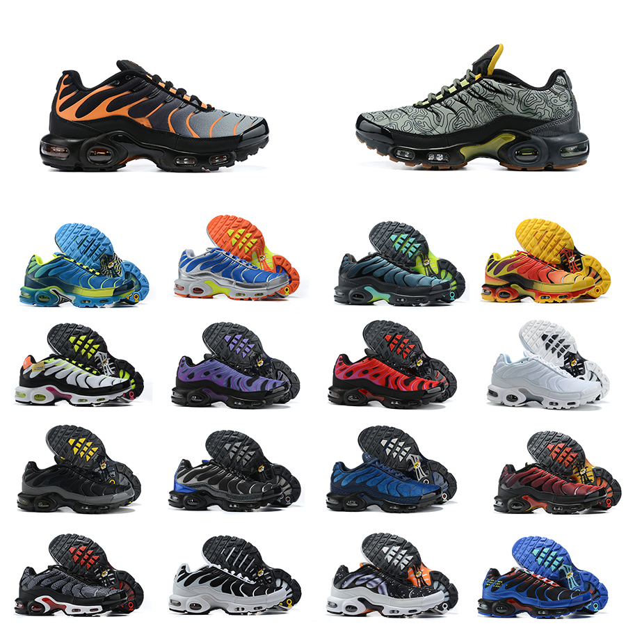 

Mens Tn Plus Running Shoes Ultra SE Essential Crater Supernova Greedy Tiffany Metallic Gold White Volt Hyper Grey Blue Requin Black tns Sneakers Sunset Trainers, Shown