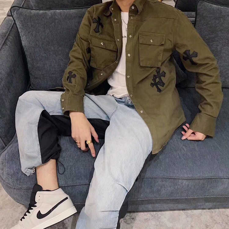 

loose Ins chaohuochao cross ch crosin shirt men's and women's street hip hop shirt coat, Black;brown