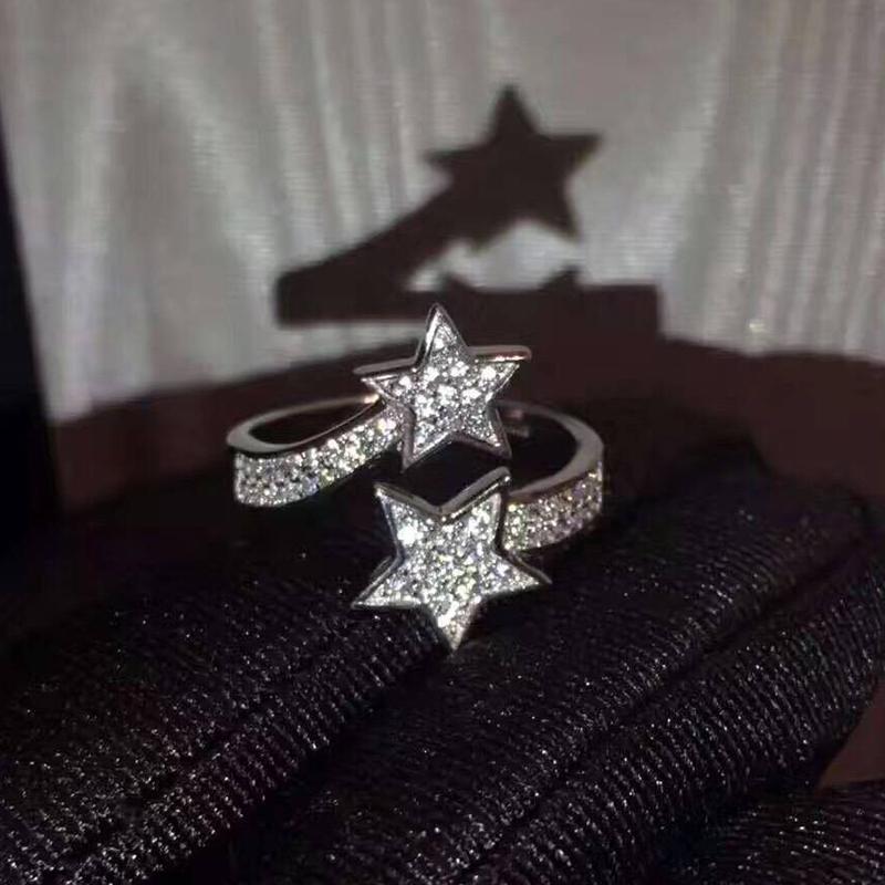 

Wedding Rings 925 Sterling Silver Adjustable Authentic Dangle Star Ring Fashion Micro Pave Cz Zircon Crystal Famous Jewelry