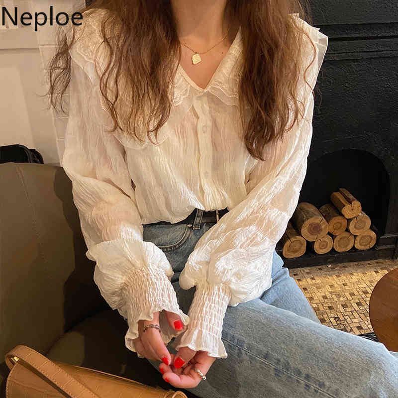 Camicetta da donna neploe pizzo primaverile giù giù per la camicia patchwork collare tops high street a maniche lunghe busas a pieghe bianche mujer
