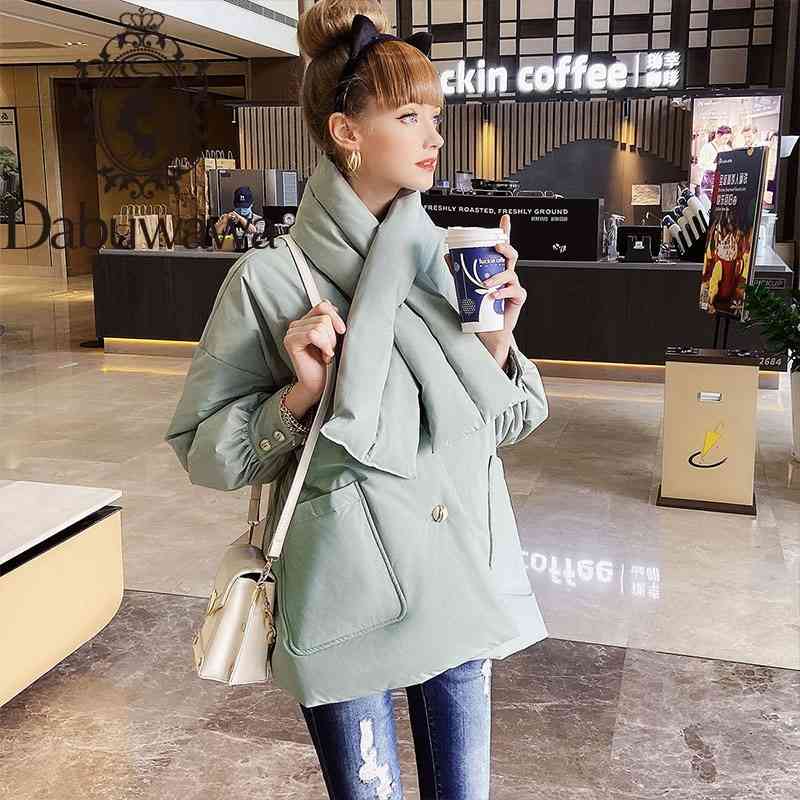 

Dabuwawa Warm Fashionable Women' Down Parkas Thick Winter Coat Clothes High Street Style Scarf Collar Coat Female DT1DDW025 210520, Green