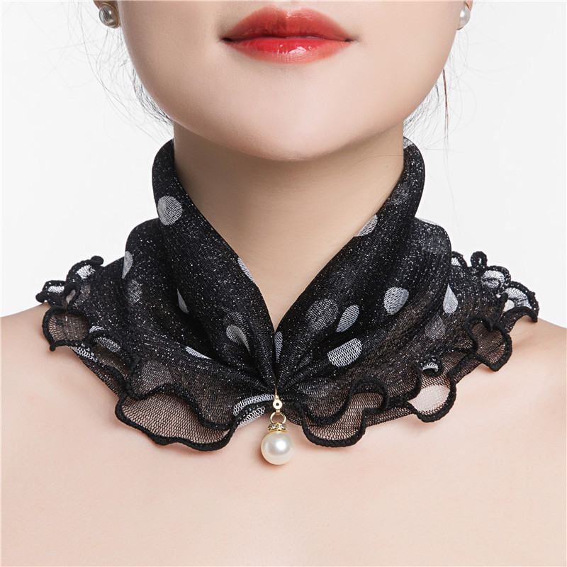

Necklace Designer Elegant Chiffon Ruffle Fake Collar Women Scarf Fashion Dot Floral Printed Lace Imitation Pearl Pendant False N