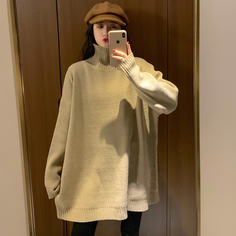 

2colors korean style autumn and Winter 2021 Soild Color knitted Sweater and pullovers womens with belt (C9382), White;black