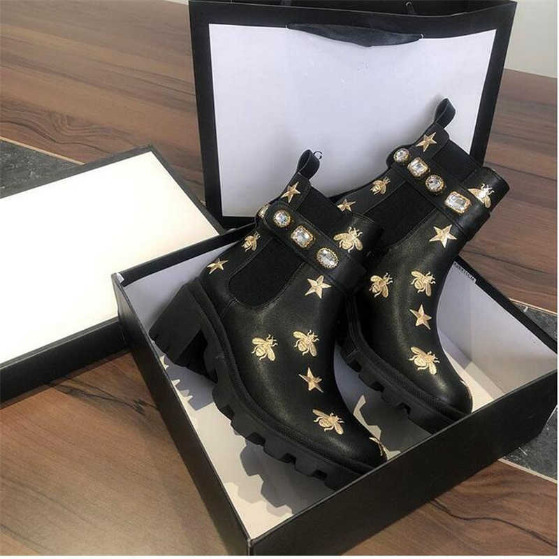 

Desiner Women boots Little bee Real Leather bootis Desert Boot Chunky heel show style flatform Ankle Bootes top quality Size 35-41, Black