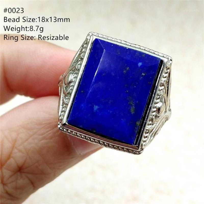 

Cluster Rings Genuine Natural Royal Blue Lapis Lazuli Ring Gemstone Adjustable 18x13mm Oval 925 Sterling Silver Bead, Golden;silver