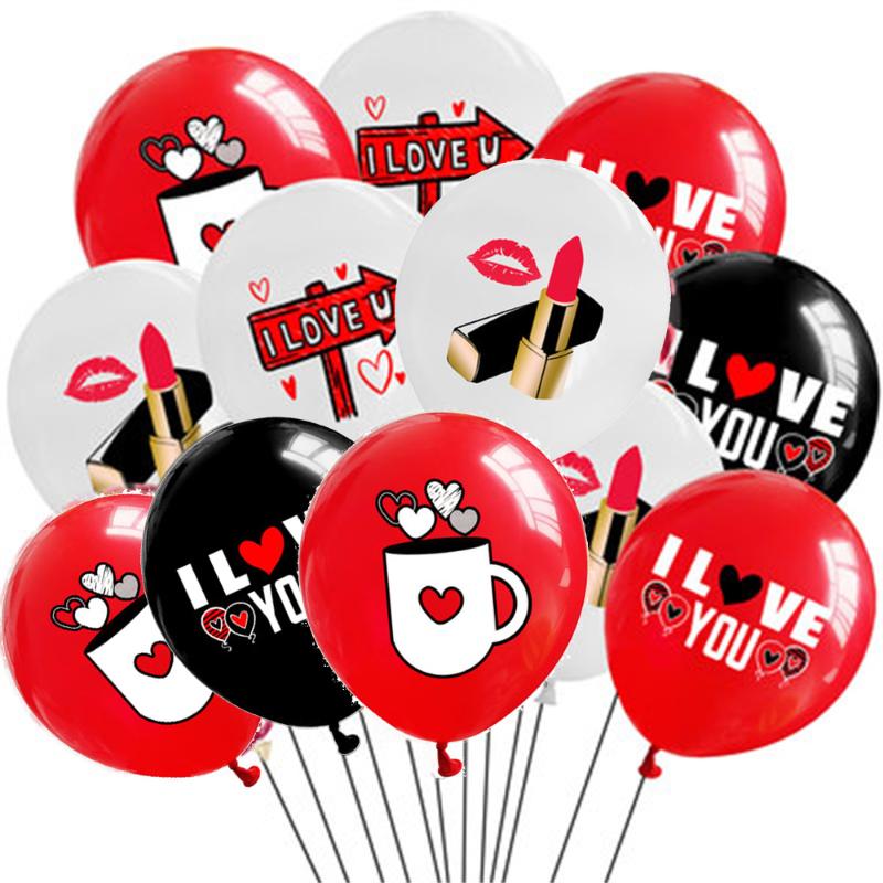 

Party Decoration 10Pcs 12 Inch I Love You Natural Latex Balloons Red Black With Printed Hearts Valentines Wedding Birthday Decor