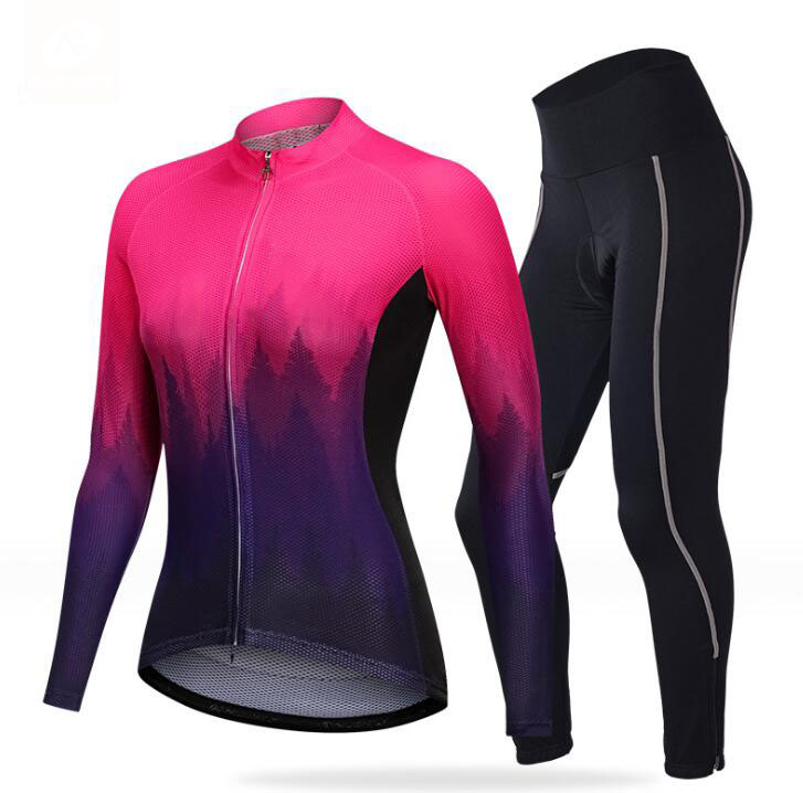 Long-sleeved slim, quick-drying, perspiration, and breathable mountain road bike women&#039;s cycling wear suit, the same style is customized-image-700744701