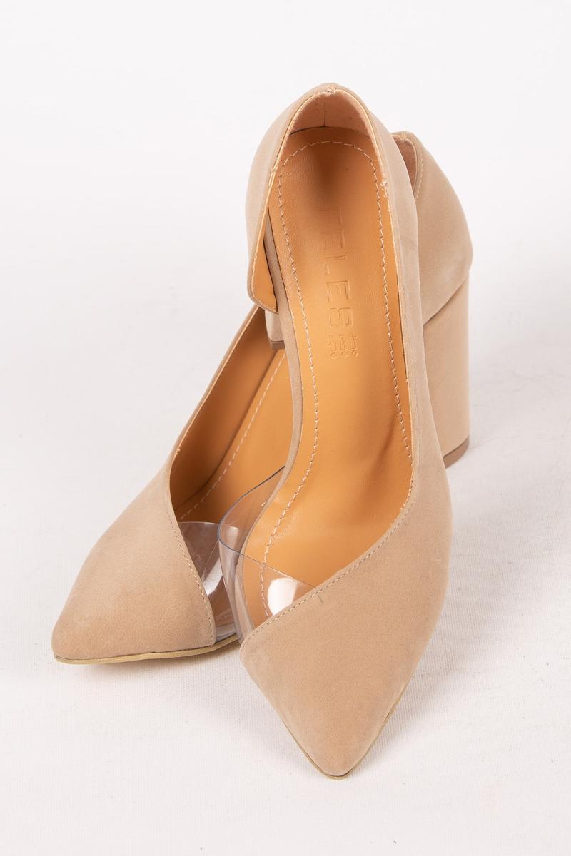 

Dress Shoes Women's Beige Transparent Suede Classic High-Heeled, As pic