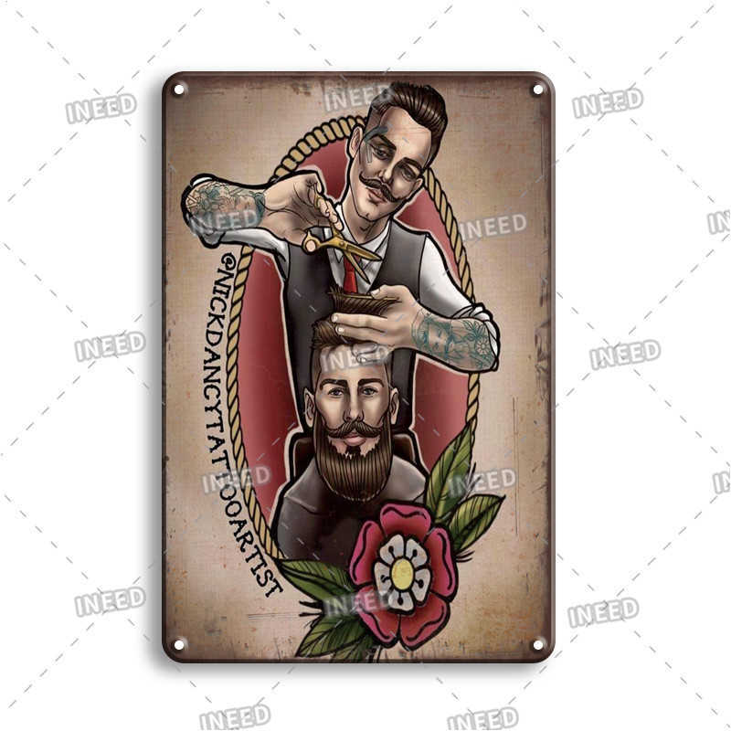 

Vintage Barber Shop Sign Cut Art poster Hair Salon Decoration Accessories Retro Metal Wall Plaque Tin Plate