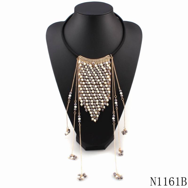 

Pendant Necklaces Gold Chain Bead Choker Chunky Statement Imitation Stone Necklace For Women Brand Design Fashion, Silver