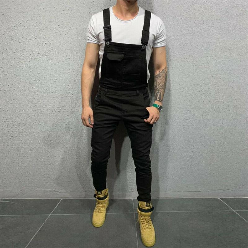 

Men's Pants Men Denim Dungaree Bib Overalls Jumpsuits Male Casual Moto Biker Jeans Fashion Long Trousers Plus Size, Black
