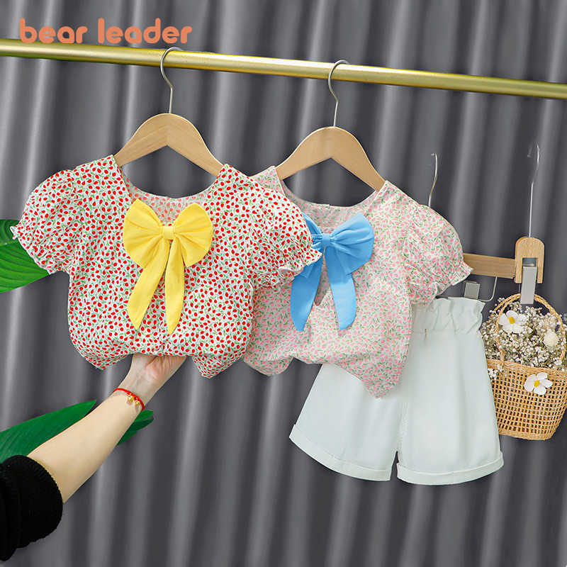 

Bear Leader Baby Girls Summer Casual Clothes Sets Fashion Floral Blouses And Shorts Outfits 2Pcs Kids Bowknot Princess Clothes 210708, Ah5578red