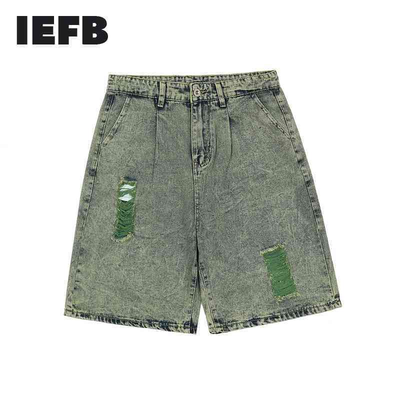 

IEFB Summer Fashion Hole Green Casual Shorts Men' High Street Hip Hop Loose Washed Jeans Shorts Design Vintage Clothing 9Y7285 210524