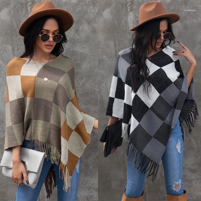 

Women' Knitting Shirt Plaid Top Fall Loose Elastic Casual Party Irregular Hem Personality V-Neck Cloak1, Multi