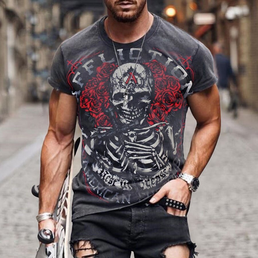 

Evil Head Pattern Men's 3D Printed T-shirt Visual Impact Party Top Streetwear Punk Gothic Round Neck High Quality American Muscle Style, White;black