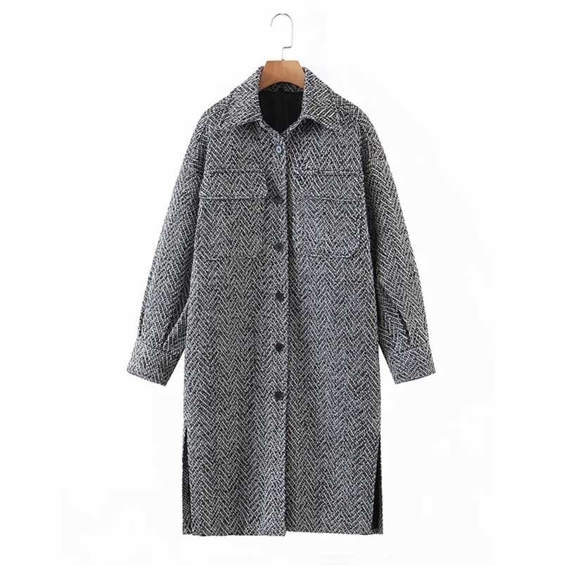 

Merodi Women Winter Fashion Woolen Gray Za Coats Female Stylish Single Breasetd Thick Outwear Ladies Pockes Long Jackets Ovesize 211029