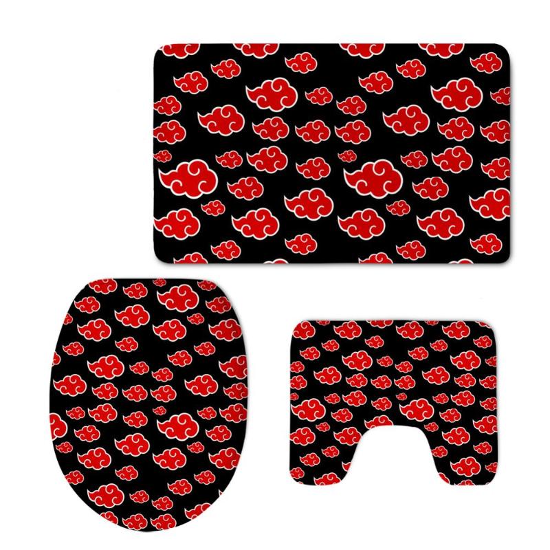 

Bath Accessory Set Akatsuki Cloud Print 3 Pieces Rug With Toilet Seat Cover Soft Flannel Contour Pedestal Mat And Lid