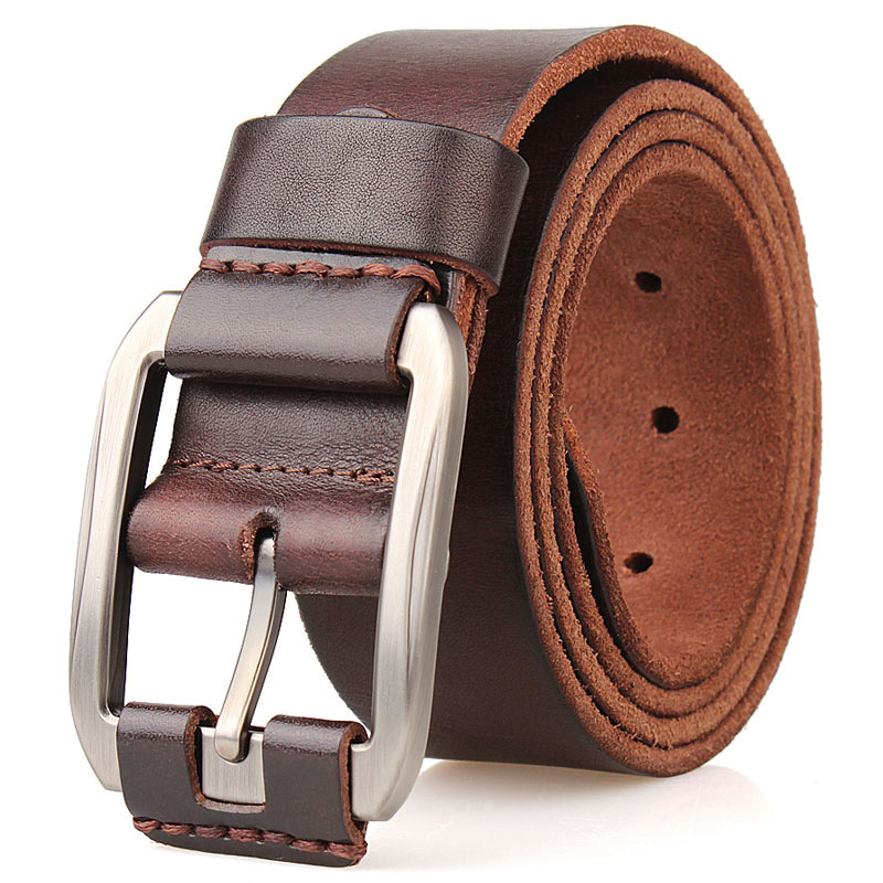 

One Single Layer Head Men's Leather Belt Casual Pidai Pin Buckle, Black