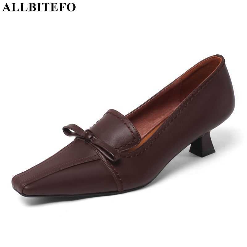 

ALLBITEFO bow design comfortable soft genuine leather high heels sheepskin insole women pumps fashion sexy women heels shoes 210611, As picture