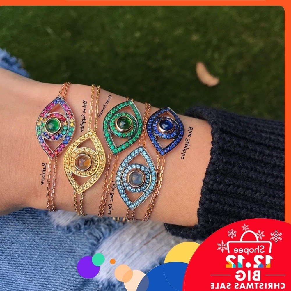 

Real 925 Sterling Silver Colorful Evil Eye Bracelet Link Chain 8 Colors Lucky Turkish Bohemia Bracelets For Women Poison Girl