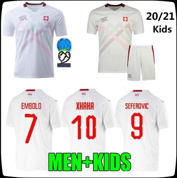 

MEN + KIDS suisse 2021 Switzerland soccer jerseys away white 20 21 Akanji Zakaria Rodriguez Elvedi national team football shirtsyou ., Black;yellow