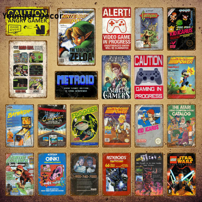 

Video Game Cartridge Metal Tin Signs Caution Gamer at Work Retro Poster Wall Decor For House Home Room Alert Plaque YI-1241