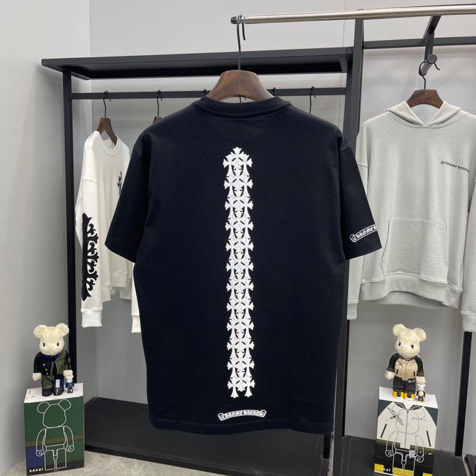 

Men and women summer tees chrome cotton cross print round neck loose short sleeve casual T-shirt hearts, White;black