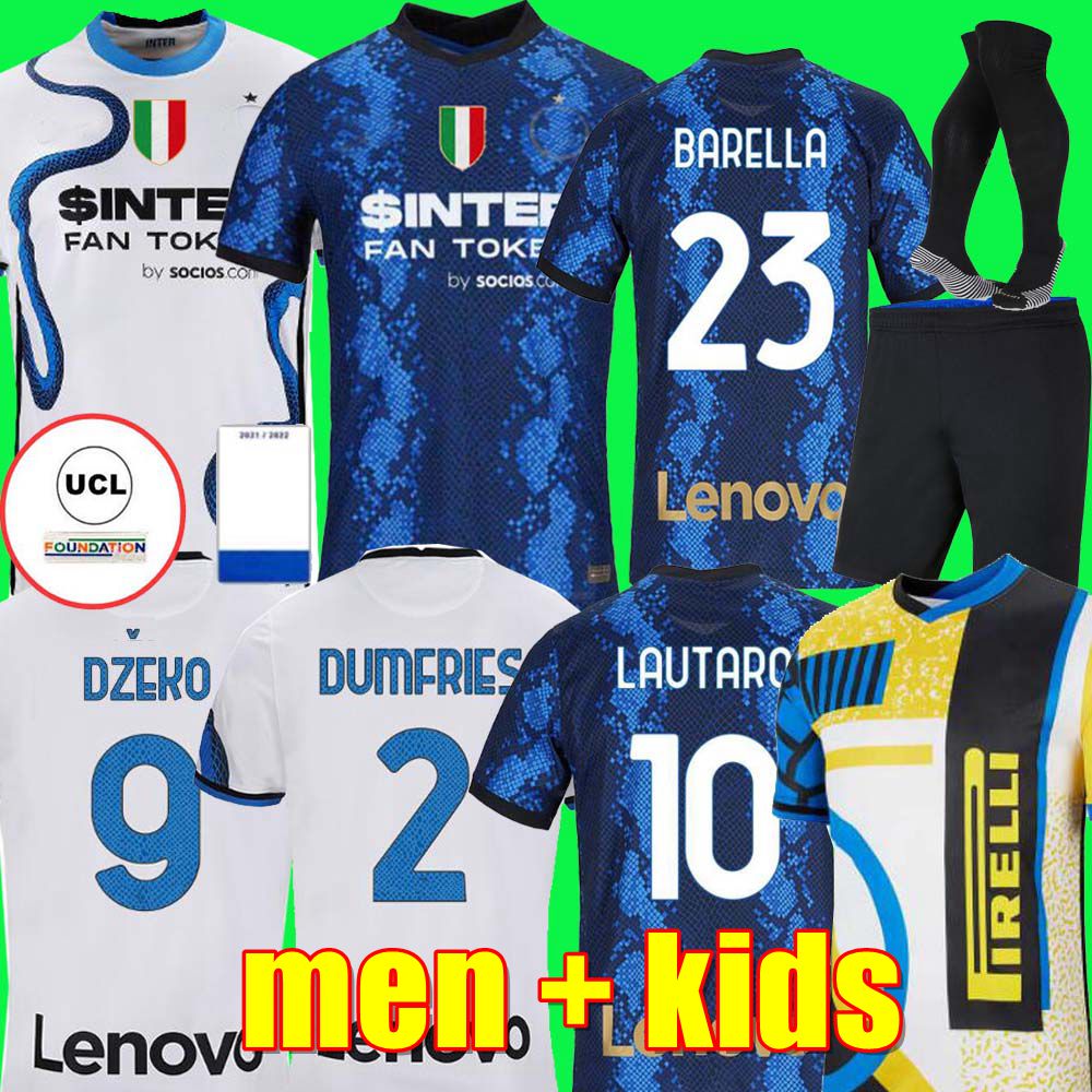 

INTER soccer jersey Dzeko MILAN BARELLA LAUTARO VIDAL ERIKSEN 21 22 football shirt 2021 2022 uniforms men + kids kit socks 4th fourth Dumfries D'AMBROSIO SKRINIAR SENSI, Home adult