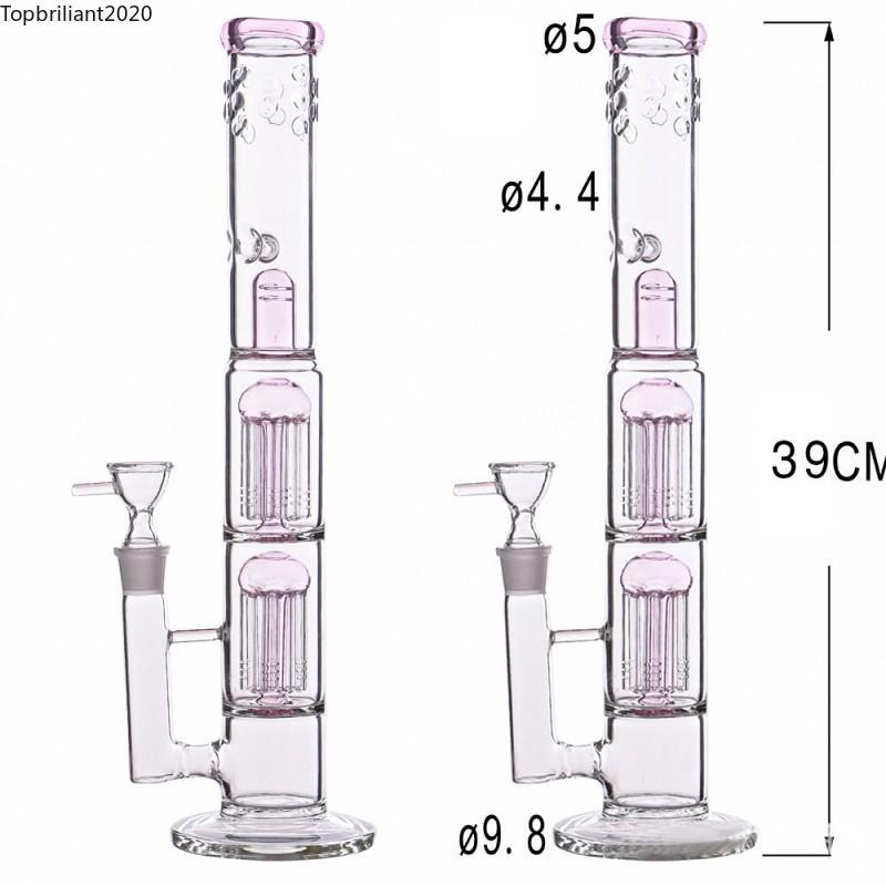 

US STOCK Big Glass Bong Thick Pink water pipe honeycomb and birdcage diffuser water pipes 16 inch On Sale FY2419