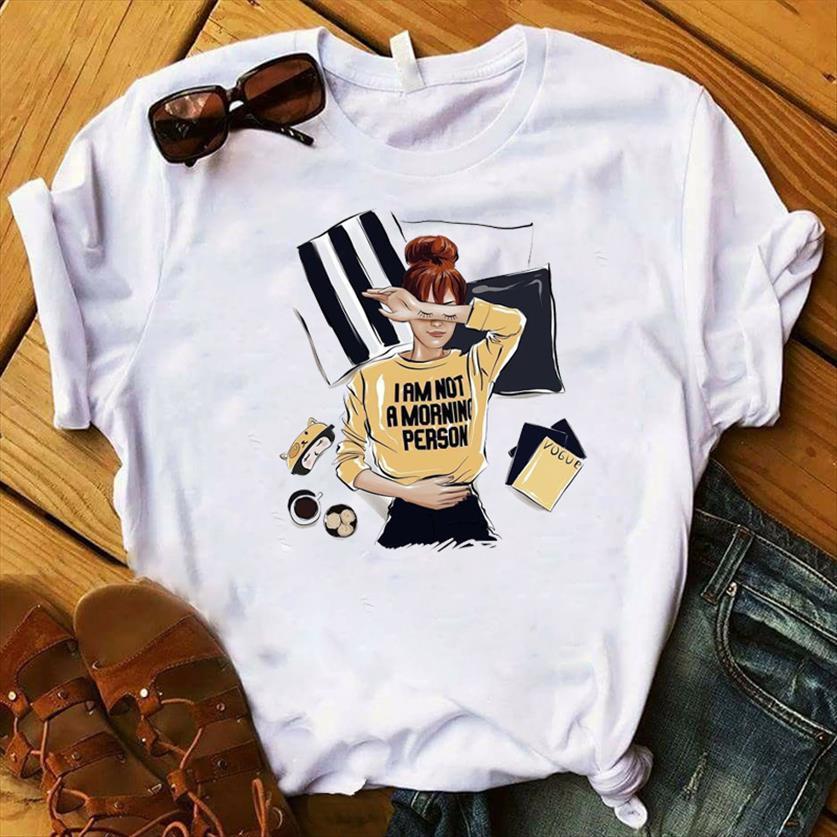 

not a morning person printed women t shirts short sleeve tee female clothes graphic, White