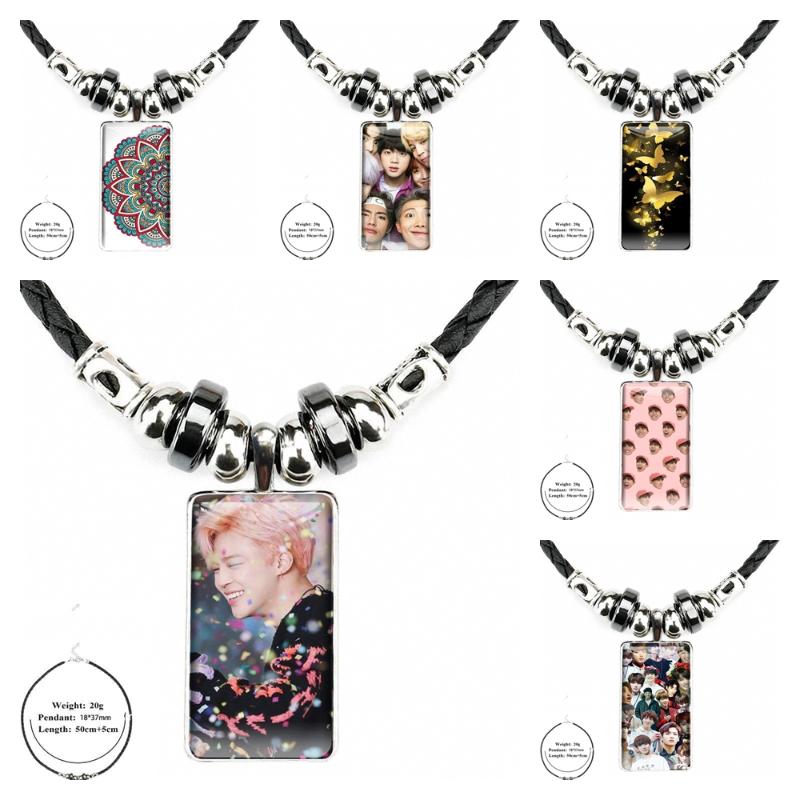 

Pendant Necklaces For Schoolgirl Maxi Jungkook Faces Glass Cabochon Choker Black Hematite Rectangle Necklace Steel Color Jewelry Petty, Silver