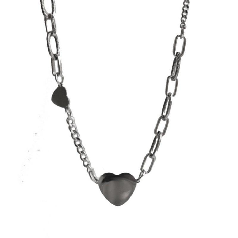 Pendant Necklaces POTCET Women&#039;s Stainless Steel Love Heart Titanium Necklace Clavicle Chain Fashion Hip Hop Party Jewelry-image-705254586