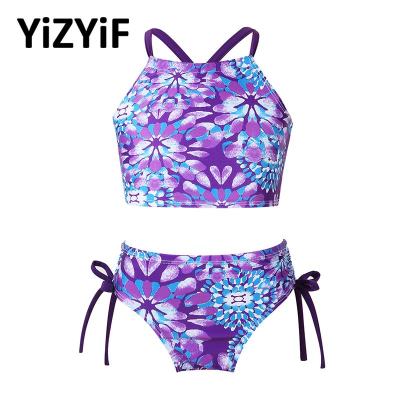 

Swim Kids Girls Tankini Swimsuit Cute Floral Printed Swimwear Set Summer Beachwear Sleeveless Tops Swimming Briefs Bathing Suit One-Piece Su
