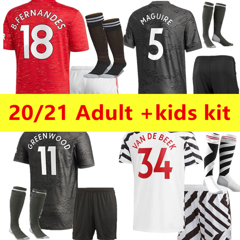 

20 21 Manchester soccer jerseys Man Adult Kids Kits Shorts Socks Full Uniform Set VAN DE BEEK Cavani Bruno FERNANDES RASHFOR Greenwood UTD F, Black;yellow