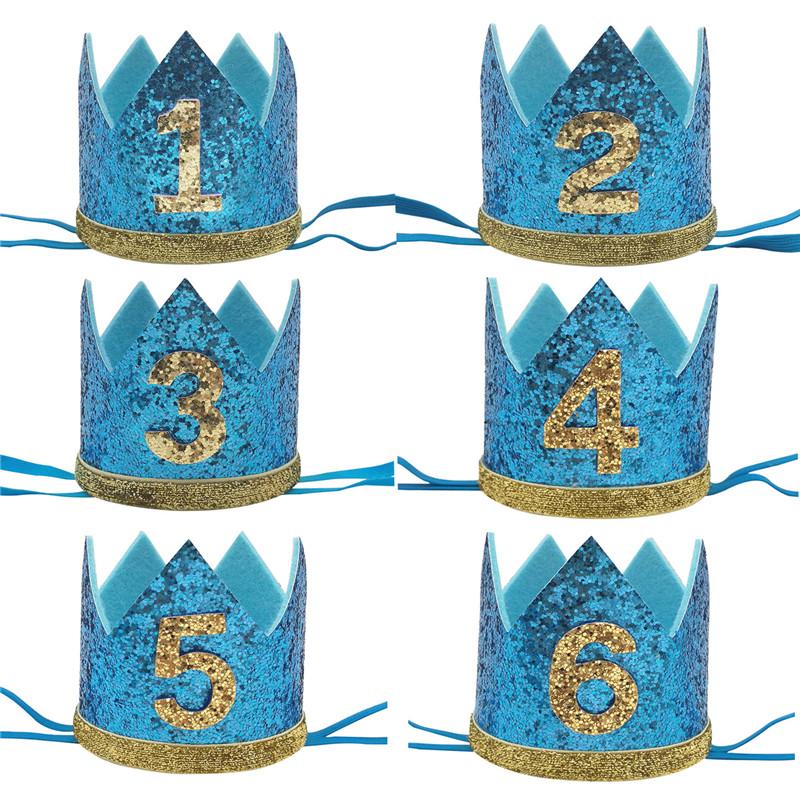 

Party Hats 1pcs 1st 2nd 3rd Glitter Crown Headband Happy Birthday 1 2 3 Year Baby Shower Children Decoration Hat